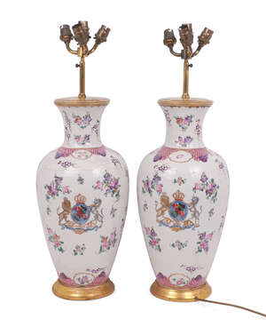 
	
		A pair of Samson porcelain vases, late 19th century, converted to table lamps, of...