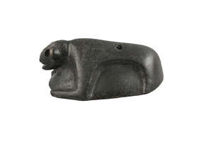 
	
		A Hacilar black chlorite zoomorphic vessel lid, Early Chalcolithic, 6000-5000 BC, of oval...