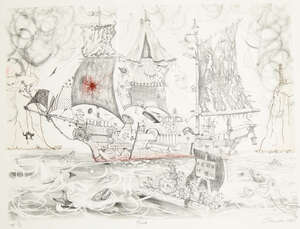 
	
		Chris Orr MBE RA, 
		British b.1943- 
		 
		Junk, 1993; 
		 
		lithograph in colours of...