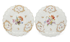 
	
		A pair of Meissen cabinet plates, 19th Century, each decorated with Deutsche Blumen to...