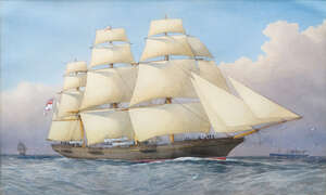 
	
		William Frederick Mitchell, 
		British 1845 -1914- 
		 
		'Yacht Valhalla', 1893;...