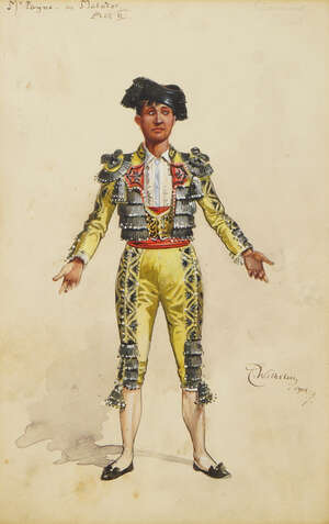 
	
		William John Charles Pitcher, British, 1858-1925, a design for Mr Payne as Matador,...