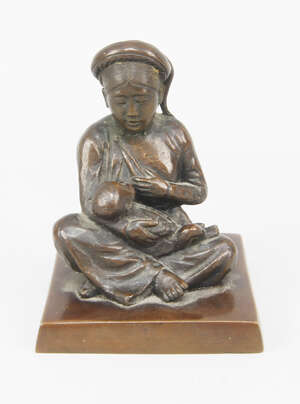
	
		A bronze figure of an Asian woman feeding her baby, late 19th/early 20th century,...