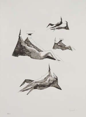 
	
		Lynn Chadwick CBE RA,
		British 1914-2003-
		 
		Four Reclining Figures, 1971;
		 
		