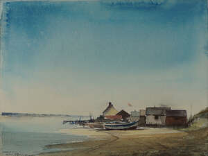 Roy Petley, 
		British b.1950- 
		Suffolk Beach Huts; 
		watercolour, signed in pencil, 27x37cm: together with another watercolour attributed to Roy Petley,