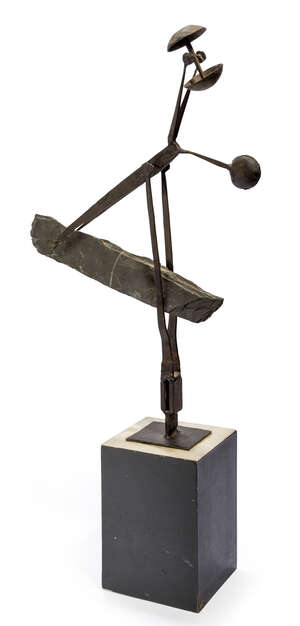 
	
		Bryan Kneale MBE RA, 
		British b.1930 - 
		Balance; 
		steel and slate, H71 cm...