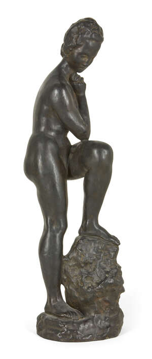 
	
		After Wilhelm Lehmbruck, 
		German 1881-1919- 
		 
		Mädchen mit aufgestützen Bein;...