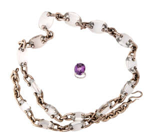 
	
		A silver and rock crystal chain and amethyst ring, the chain composed of marine links...
