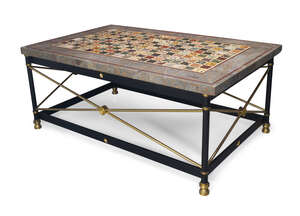 
	
		A specimen marble top coffee table, late 20th century, the rectangular marble top on...