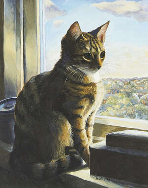 
	
		Celia Pike, 
		British b.1952- 
		 
		Chester by the window; 
		 
		gouache, signed,...