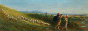 
	
		James Smetham, 
		British 1821-1889
		 
		Piping Down the Valleys;
		 
		oil on...