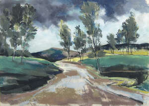 
	
		Hellmuth Weissenborn, German/British 1898-1982- Road through a tree-lined landscape;...