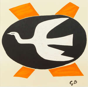 Georges Braque, 
		French 18821963- 
		 
		L'Oiseau, from Derrière le Miroir, (cover), 1958; 
		 
		lithograph in colours on wove, sheet 28 x 27cm 