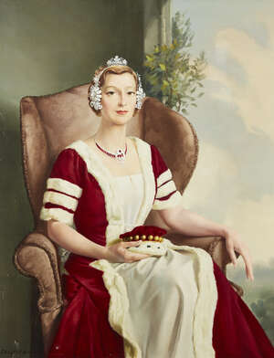 
	
		Colin Corfield,
		British 1910-1991-
		 
		Portrait of a noblewoman seated...