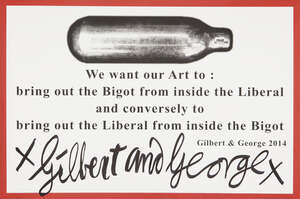 
	
		Gilbert & George,
		British b.1943 & b.1942-
		 
		Scapegoating Picture, 2014;
		 
		the...
