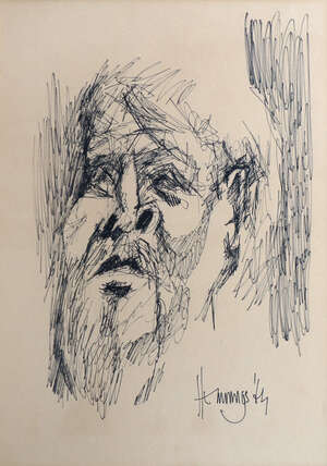 
	
		David Hemmings, British 1941-2003- Head of a man; felt pen and black ink on buff coloured...