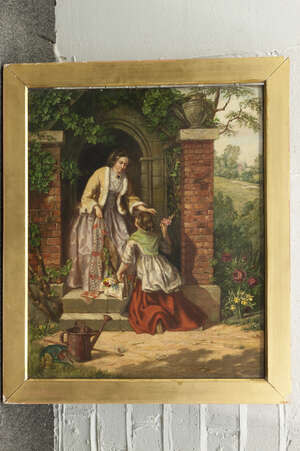 
	
		Follower of Thomas Faed RSA, 
		Scottish 1826-1900-
		 
		The flower seller;
		 
		