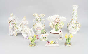 
	
		An English porcelain vase, probably Coalport, 19th century, with long neck and small...