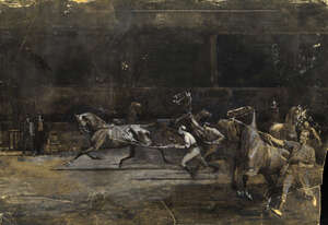 
	
		William Frank Calderon ROI, 
		British 1865-1943- 
		 
		Horse Spring Show; 
		 
		