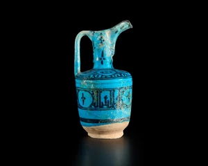 A mallet black and turquoise blue glazed pottery ewer, Ilkhanid central Iran, 12th/13th century,...