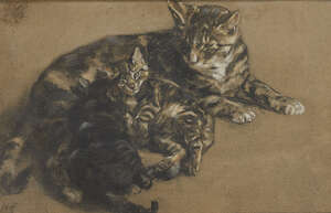 
	
		Circle of Henriette Ronner-Knip, 
		Dutch 1821-1909-
		 
		Study of a cat with her...