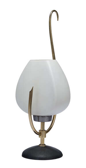 
	
		Maison Arlus (French), a brass and opaline glass desk lamp,
		c.1950s,
		the tapering...