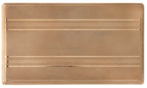 
	
		A 9-carat gold cigarette case, striped engine-turned decoration, 8cm x 13.5cm, British...