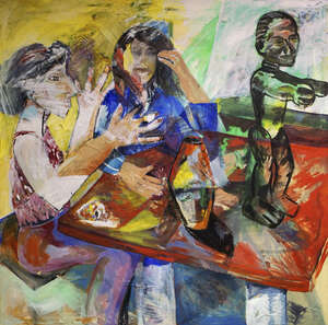 
	
		Carol Gorner, British b.1947- Self-portrait with Tina Leith and sculpture; mixed media...
