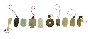 
	
		Ten various Chinese hardstone carvings, 20th century, to include cicada pendants and a bi...