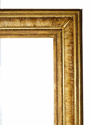
	
		A Gilded Composition Neoclassical Frame, early 19th century, later added glazing, with...