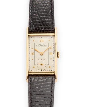 LeCoultre. A 14ct gold manual wind rectangular wristwatch made for the American market Case number 25993, Movement number 290368, Circa 194517 jewel manual wi