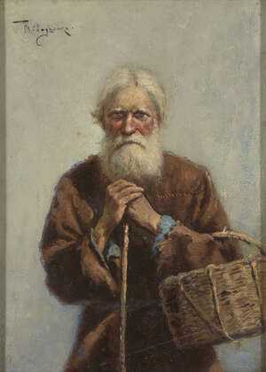 
	
		P V Yavtushenko, 
		Russian, late 19th/early 20th century- 
		 
		Portrait of an old...