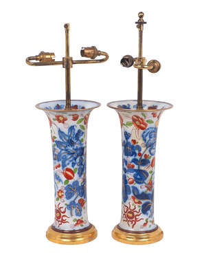 
	
		A pair of Imari style vases, early 20th century, converted to table lamps, each of...