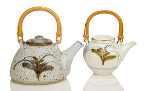 
	
		David Leach (1911-2005), a porcelain teapot 
		c.1980, impressed seal marks to side 
		