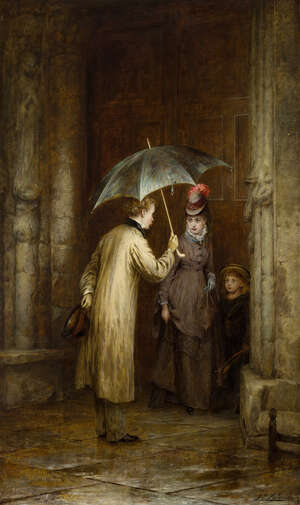 
	
		Augustus Edwin Mulready, 
		British 1844-1904- 
		May I Help, Madam?; 
		oil on...