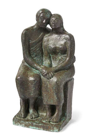
	
		Premalya Singh (Indian, 1929-2017), The Couple, 2005, bronze on teakwood base, 40cm. high...