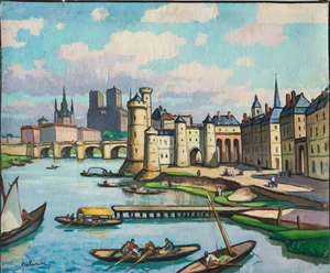 Gaston Balande,&nbsp;French 1880-1970 -&nbsp;Bords de Seine;&nbsp;oil on paper laid down on canvas, signed lower...