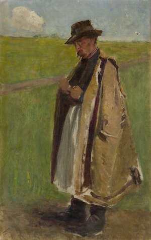 
	
		German School, 
		late 19th / early 20th century- 
		A man standing in a field on a...
