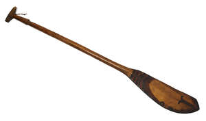 
	
		A Pacific Islands painted paddle, early 20th century, the broad blade painted with a...