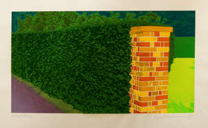 
	
		Ivor Abrahams RA, 
		British 1935-2013- 
		 
		Gate Post and Hedge, 1970;
		 
		