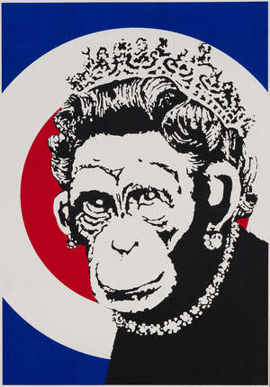 
	
		Banksy,
		British b.1974-
		 
		Monkey Queen, 2003;
		 
		screenprint in colours on...