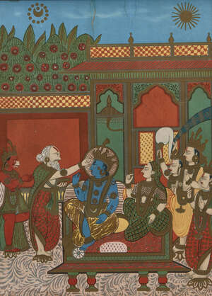 
	
		A pair of serigraph prints, India, early 20th century, depicting Radha boating with...