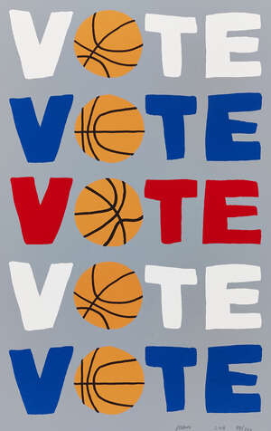 
	
		Jonas Wood, 
		American b.1977- 
		 
		Vote, 2018; 
		 
		screenprint in colours on...