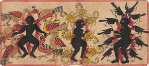 
	
		Demons being attached by peacocks, scorpions and birds, Rajasthan, India,19th century,...