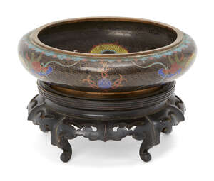
	
		A Chinese cloisonné brush washer, early 20th century, decorated to the interior with a...