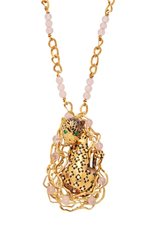 Ben Rosenfeld. An 18ct gold gem-set necklace, the pendant section designed as a leopard with...