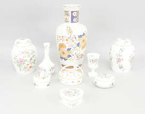 
	
		A pair of Aynsley Pembroke pattern ginger jars and covers, 20th century, 19cm high,...