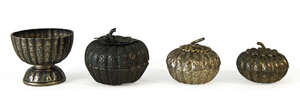 
	
		Three Thai silver fruit boxes, late 19th century, one with niello decoration, 4.5cm - 6cm...