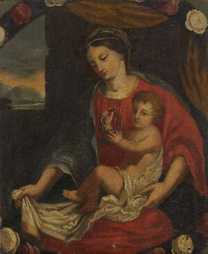 
	
		Follower of Gerard Seghers, 
		Flemish 1591-1651- 
		 
		Madonna and child; 
		 
		