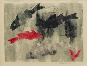 Elizabeth Spurr,&nbsp;British 1912-1987,&nbsp;The Aquarium, 1935;&nbsp;monotype in colours on paper,&nbsp;signed in...